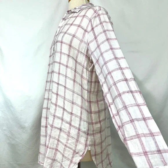 GAP‎ Pink White Plaid Popover Tunic Boyfriend Shirt 100% Linen Long Sleeve Sz M - Picture 3 of 7